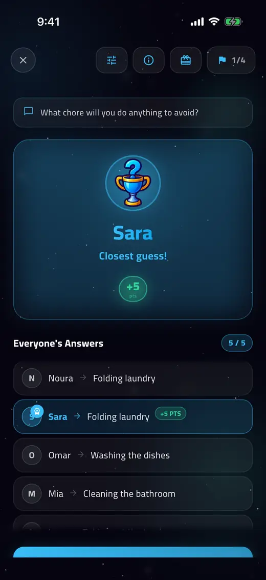 The Guess Game screen in DareZone
