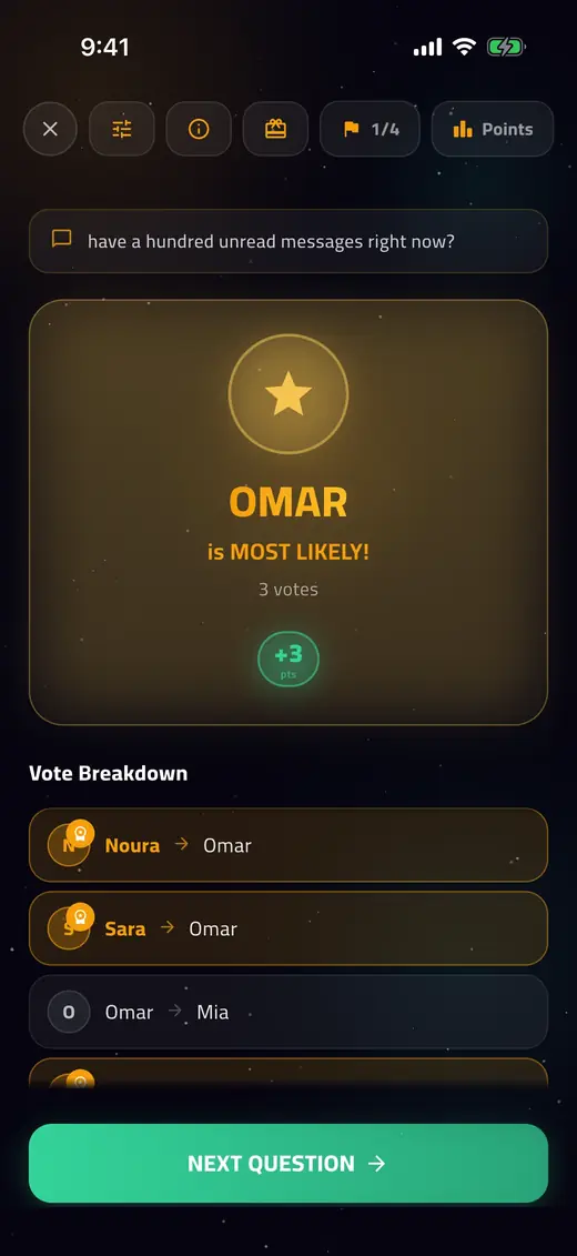The Most Likely screen in DareZone